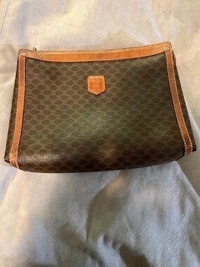 Celine1980s Macadam Brown and Tan Coated Canvas Toiletry Pouch